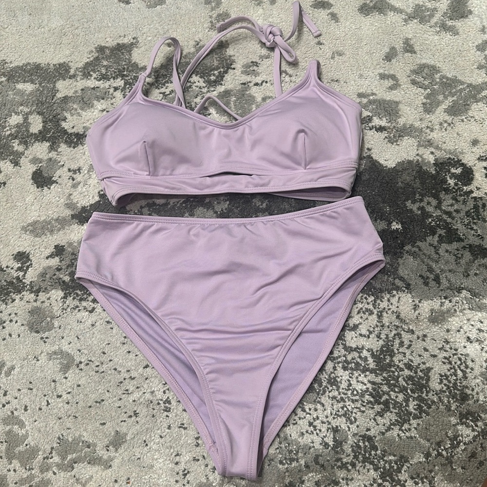 Hurley Lilac purple high waisted two piece bikini set